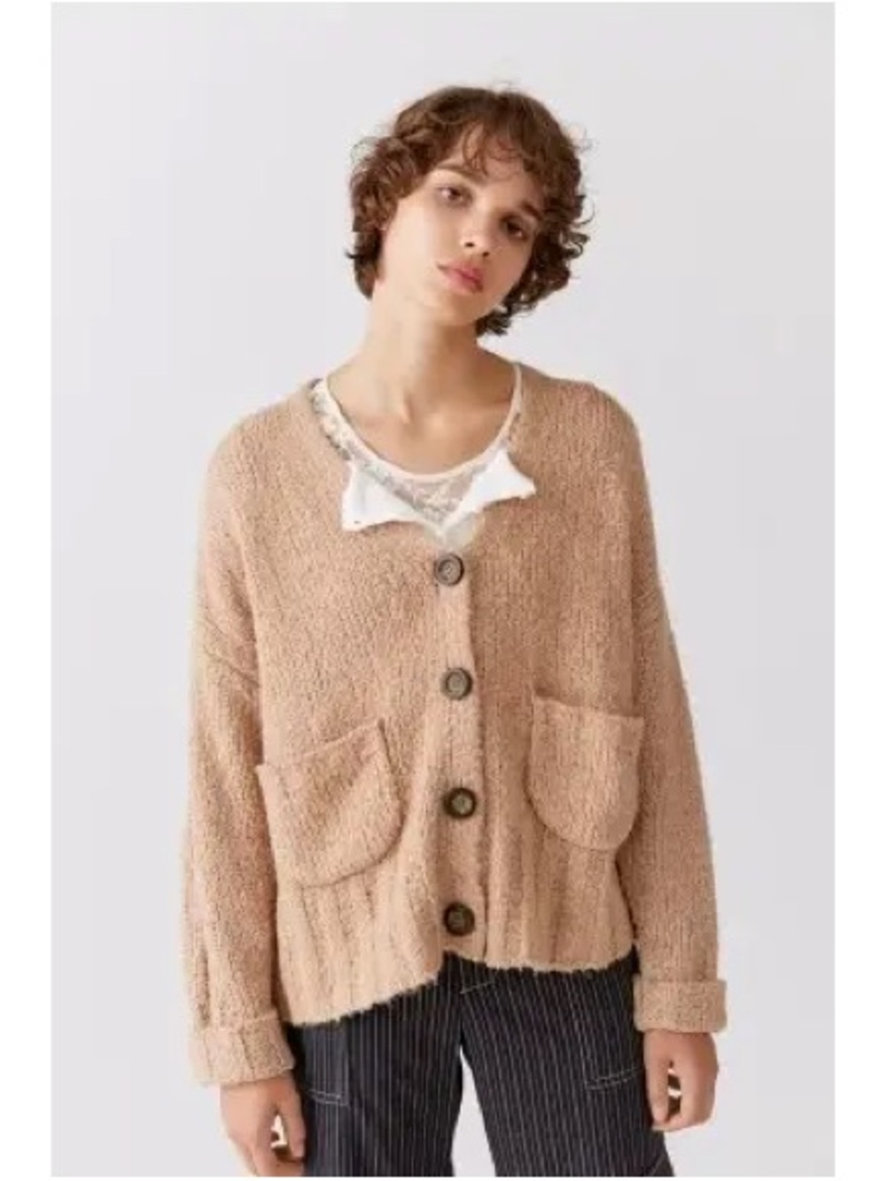 Urban Outfitters Women's Taupe Knit Button Up Cardigan Size S